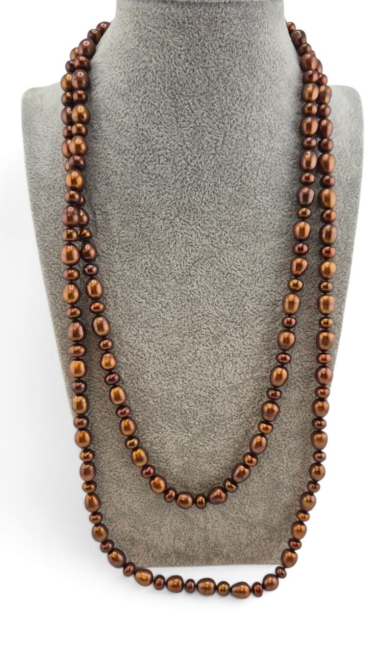 Long Chocolate Bronze Freshwater Pearl Endless Strand Necklace 48"